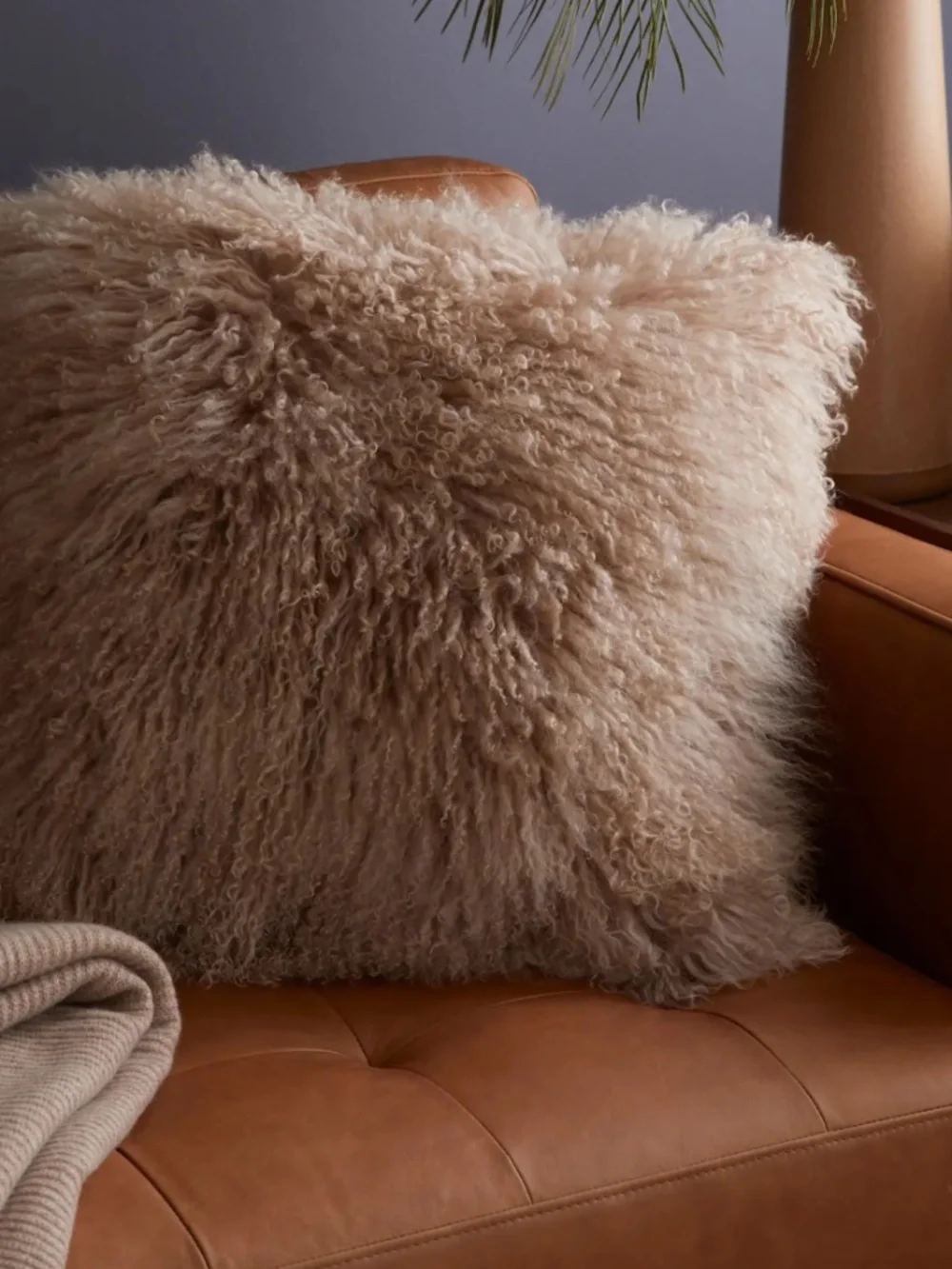 New Luxe Mongolian Lamb Pillow Cover 20 x 20 Khaki